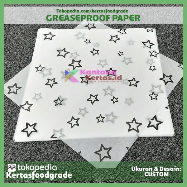 Cetak Kertas Greaseproof - Kertas Foodgarde yang kami prduksi berupa wrapping paper dicetak dengan pattern atau doodle-doole dari sebuah logo atau desain khusus untuk produk yang mencerminkan dari perusahaan produsen produk tersebut.